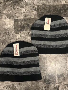 Black & Gray Striped Beanie - 2 Pack